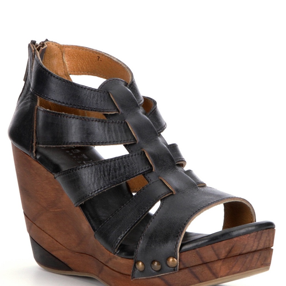 Bed Stu Olinda Black Leather Wooden Wedge